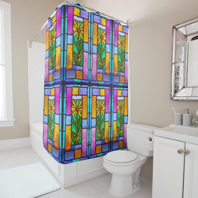 Stained Glass Yellow Daisy Shower Curtain (In Situ)