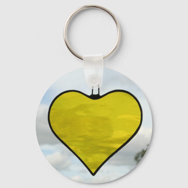 Stained Glass Yellow Love Heart Keychain (Front)