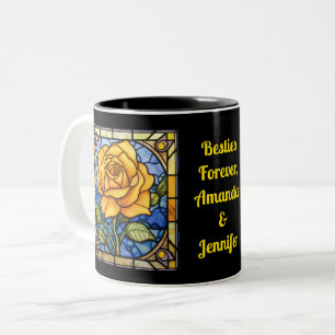 Stained Glass Yellow Rose Best Friends Two-Tone Coffee Mug