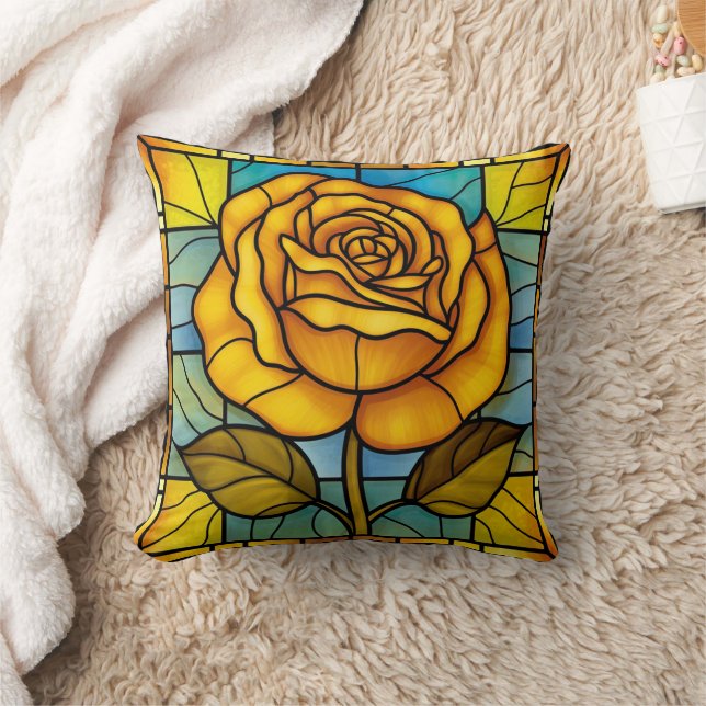 Stained Glass Yellow Rose Cushion (Blanket)