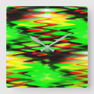 Stained green and red generating abstract zig zag square wall clock