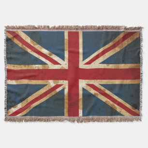 Stained Grunge Union Jack UK Flag Throw Blanket