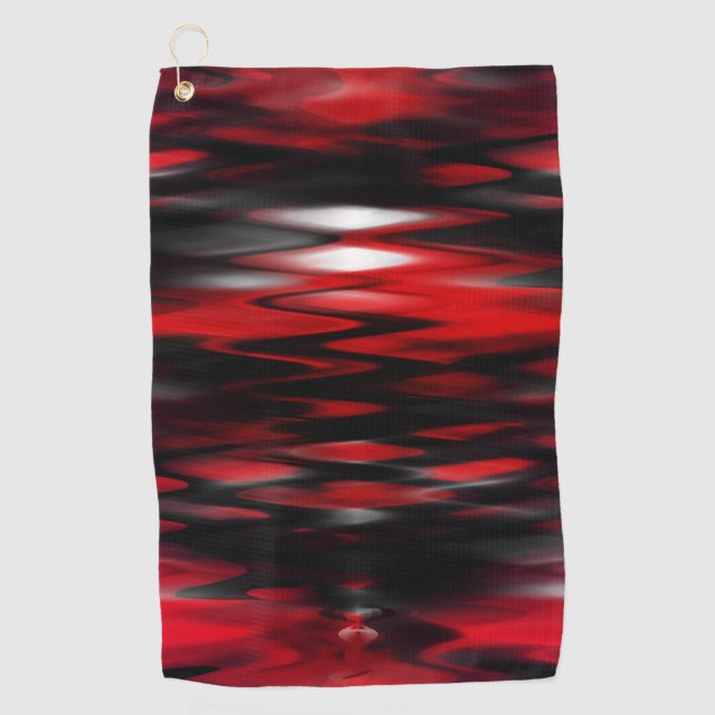 Stained red under white forming abstract zig-zag golf towel (Front)