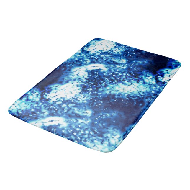 Stained showy blue looks like frosted glass  bath mat (Angled)
