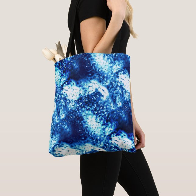 Stained showy blue looks like frosted glass  tote bag (Close Up)