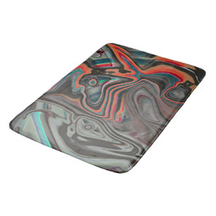 Stained traces of grey, living coral and cyan bath mat