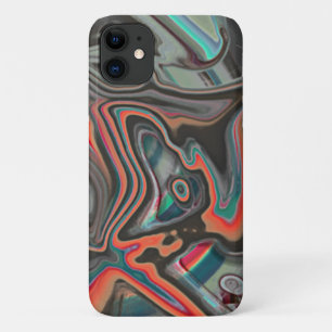 Stained traces of grey, living coral and cyan iPhone 11 case