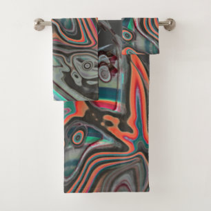 Stained traces of grey, living coral and cyanStain Bath Towel Set