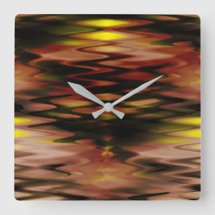 Stained yellow under brown forming abstract zigzag square wall clock