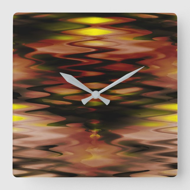 Stained yellow under brown forming abstract zigzag square wall clock (Front)