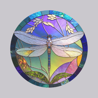 Stainedglass dragonfly classic round sticker