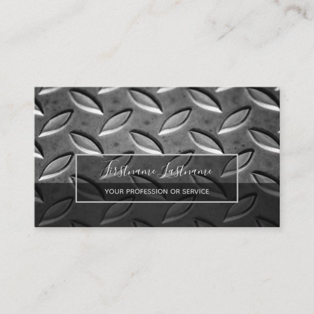 Stainless abstract diamond metal plate surface bus business card (Front)