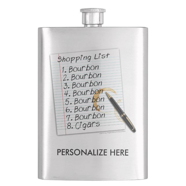 STAINLESS FLASK - BOURBON LOVERS SHOPPING LIST (Front)