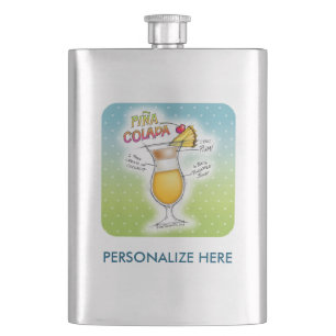STAINLESS FLASK, PINA COLADA RECIPE COCKTAIL ART HIP FLASK