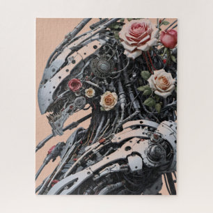 Stainless Steal Alien Robot and Roses Jigsaw Puzzle