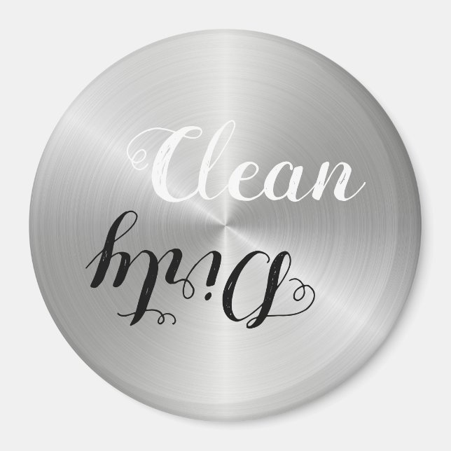 Stainless Steel Clean/Dirty Contrast Typography Magnet (Front)