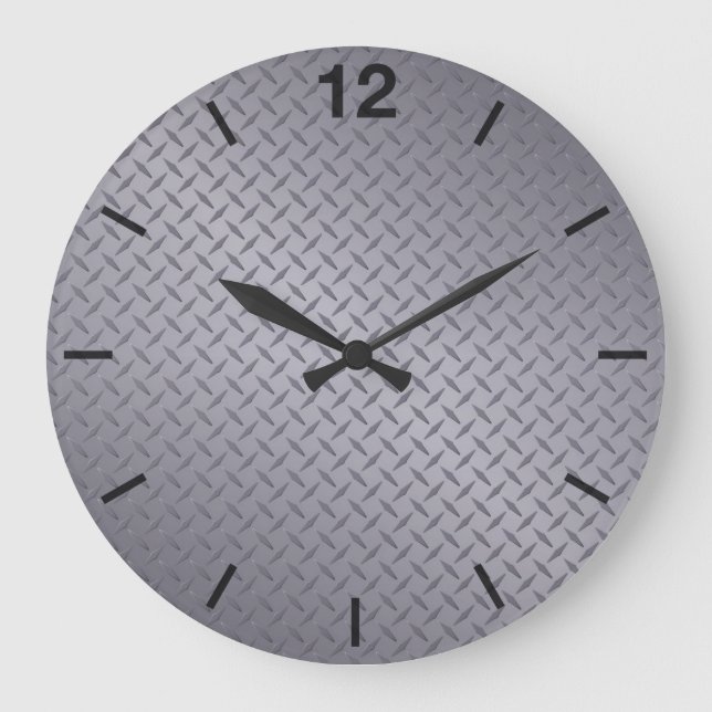Stainless Steel Diamondplate Pattern Large Clock (Front)