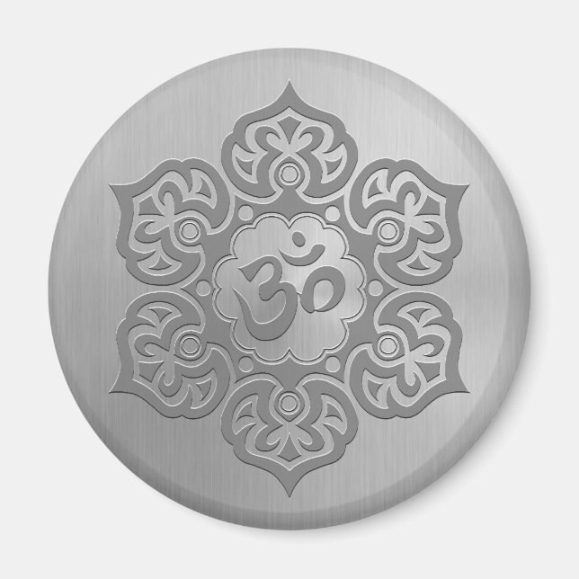 Stainless Steel Effect Floral Aum Graphic Magnet (Front)