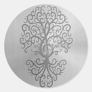 Stainless Steel Effect Treble Clef Tree Graphic Classic Round Sticker