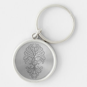 Stainless Steel Effect Treble Clef Tree Graphic Key Ring
