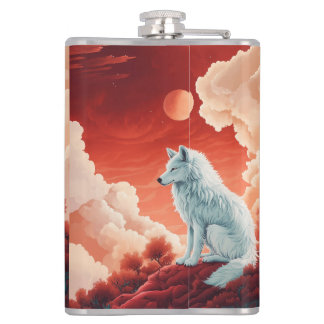 stainless steel flat man with mystical wolf hip flask