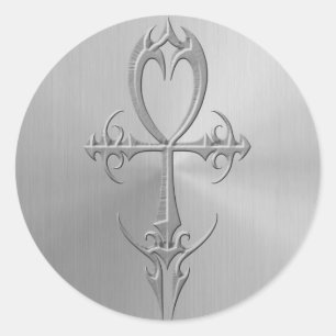 Stainless Steel Gothic Ankh Classic Round Sticker