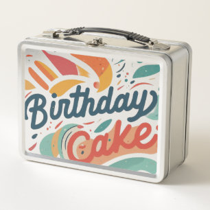Stainless Steel Happy Birthday Cake Metal Lunch Box