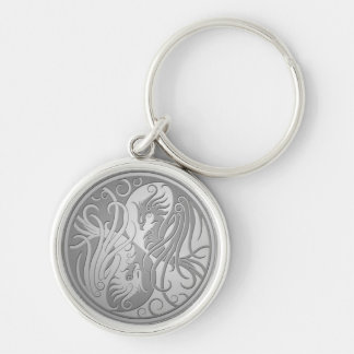 Stainless Steel Look Yin Yang Phoenix Key Ring