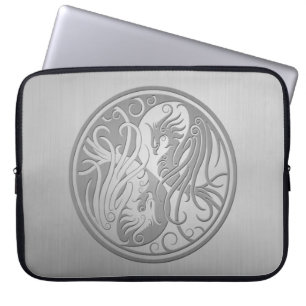 Stainless Steel Look Yin Yang Phoenix Laptop Sleeve