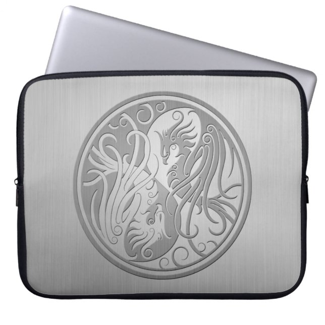 Stainless Steel Look Yin Yang Phoenix Laptop Sleeve (Front)