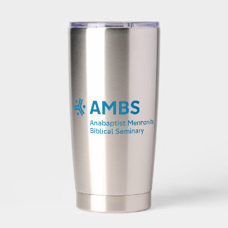 Stainless steel tumbler with blue AMBS logo
