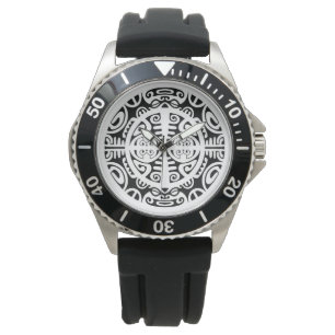 Stainless steel watch with Maori symbol face