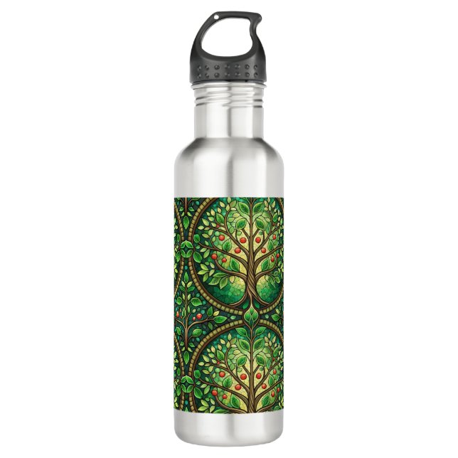 Stainless steel water bottles with intricate green (Front)