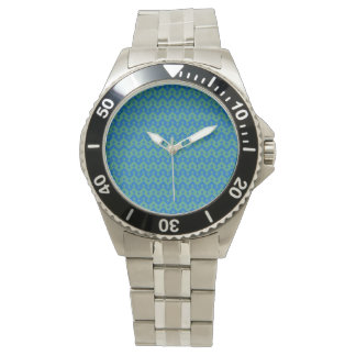 Stainless Steel Wristwatch: Blue, Green Goemetric Watch