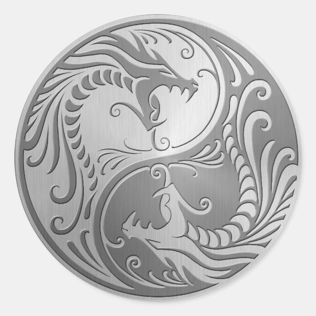 Stainless Steel Yin Yang Dragons Classic Round Sticker (Front)