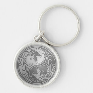 Stainless Steel Yin Yang Dragons Key Ring