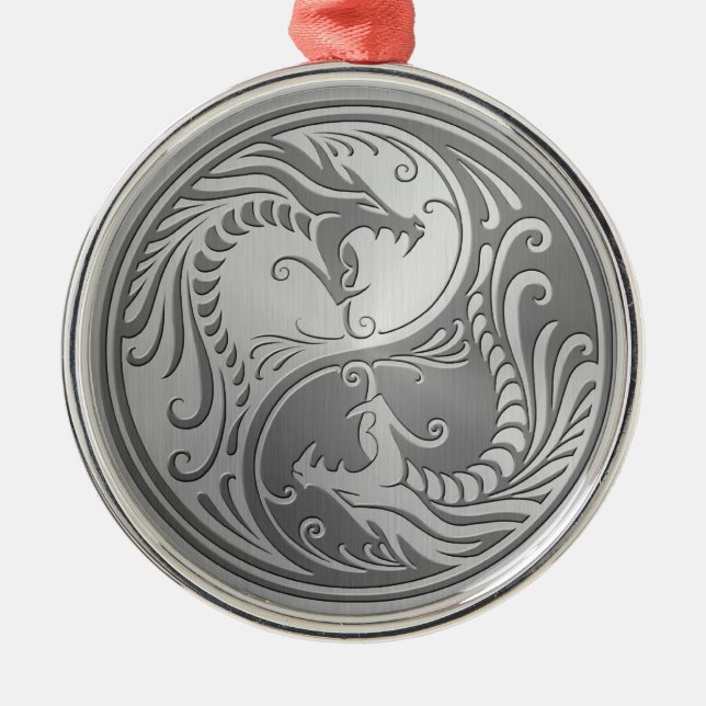Stainless Steel Yin Yang Dragons Metal Tree Decoration (Front)