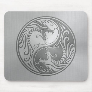 Stainless Steel Yin Yang Dragons Mouse Mat