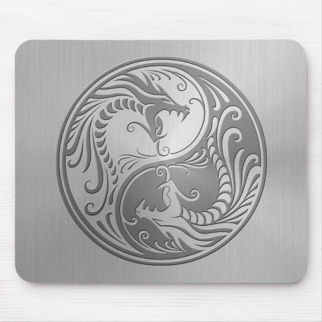 Stainless Steel Yin Yang Dragons Mouse Mat (Front)