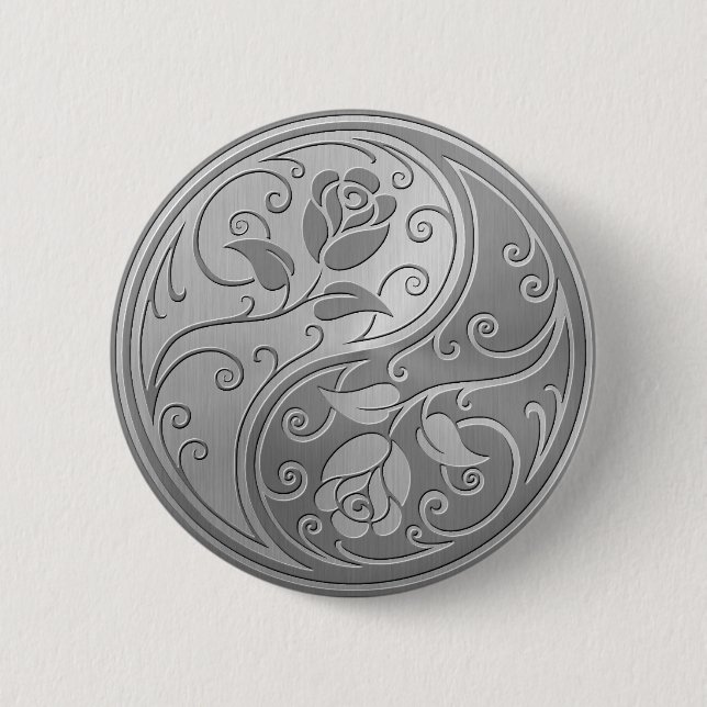 Stainless Steel Yin Yang Roses 6 Cm Round Badge (Front)
