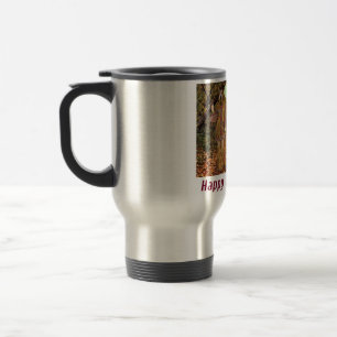 stainless travel mug.  Happy Birthday.  hippie/quo Mug