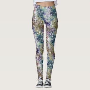 Stains and splatters of paint under hammered glass leggings