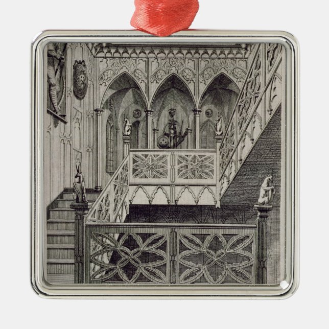 Staircase at Strawberry Hill, engraved by J. Newto Metal Tree Decoration (Front)