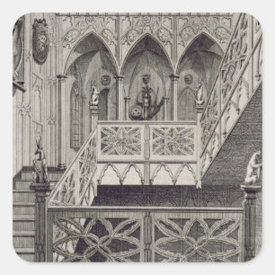 Staircase at Strawberry Hill, engraved by J. Newto Square Sticker