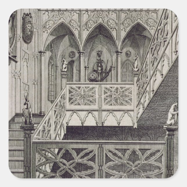 Staircase at Strawberry Hill, engraved by J. Newto Square Sticker (Front)