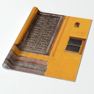 STAIRCASE IN FRONT OF WOODEN DOOR WRAPPING PAPER