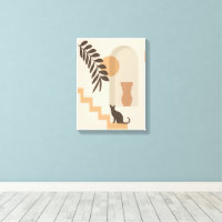 Stairs Leaf Vase Cat, Boho Abstract Geometric Art