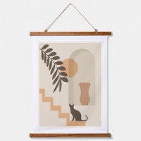 Stairs Leaf Vase Cat, Boho Abstract Geometric Art