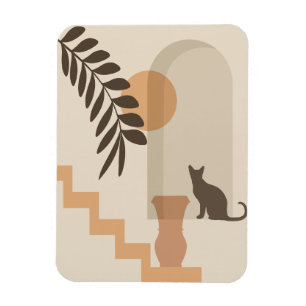 Stairs Leaf Vase Cat, Boho Abstract Geometric Art Magnet