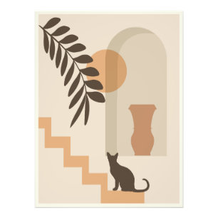 Stairs Leaf Vase Cat, Boho Abstract Geometric Art Photo Print